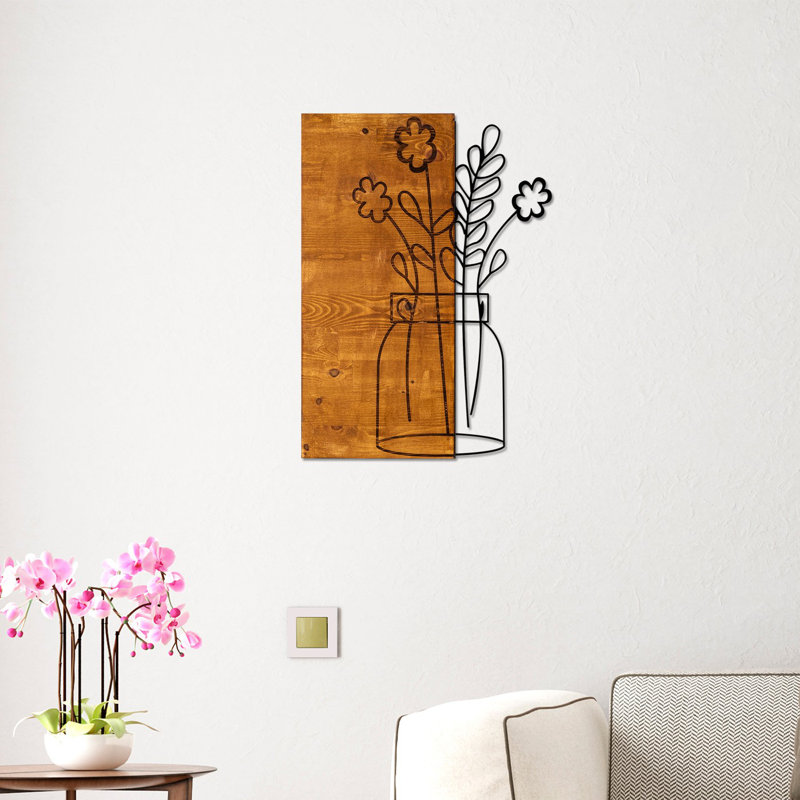 Elegant Decorative Wooden Wall Accessory, Walnut & Black, 16.1 x 22.8 inches | 50% Real Wood & 50% Metal, Thickness: 1.2 inches | Versatile Wall Hanging Design, Unique Color Variations for Stylish Home Decor