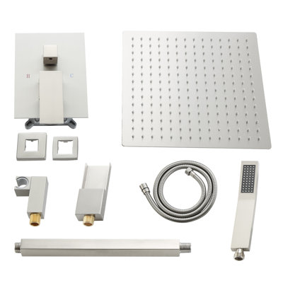 Système de douche carré à fixation au plafond 12 pouces avec valve brute Topcraft