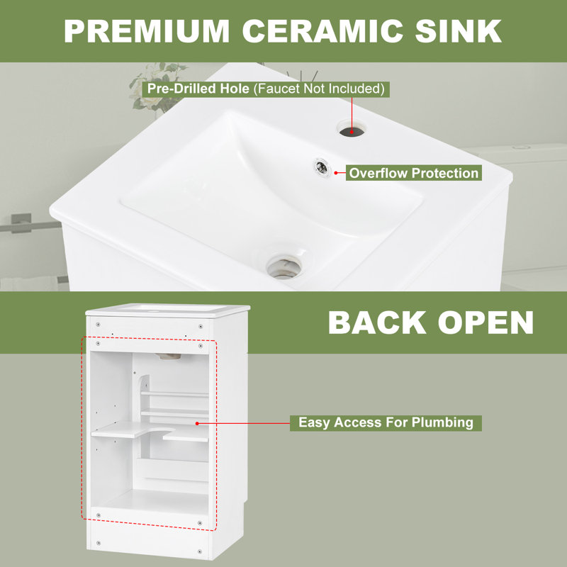 Meuble-lavabo 18 po avec lavabo en céramique, Blanc