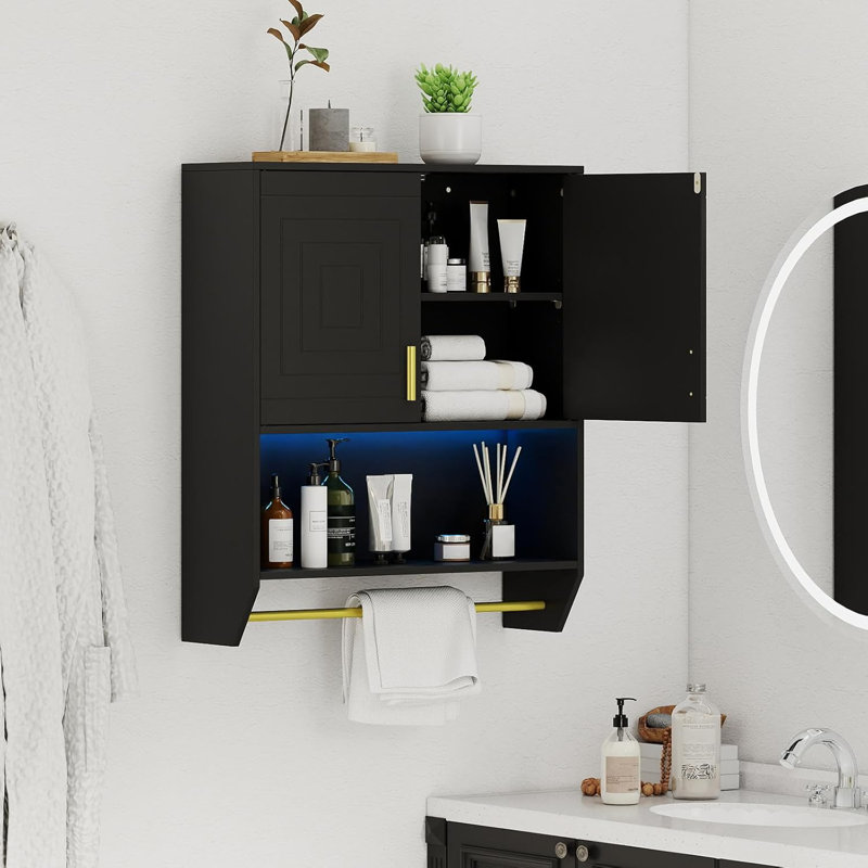 Particle Board / Chipboard Wall Mounted Required Bathroom Cabinet, Black