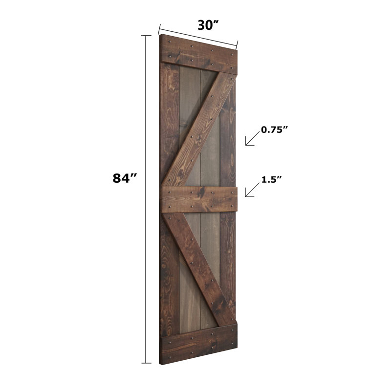 Porte de grange en bois lambrissé sans trousse de quincaillerie d’installation, 30 po x 84 po, Gris fumé / café Kona