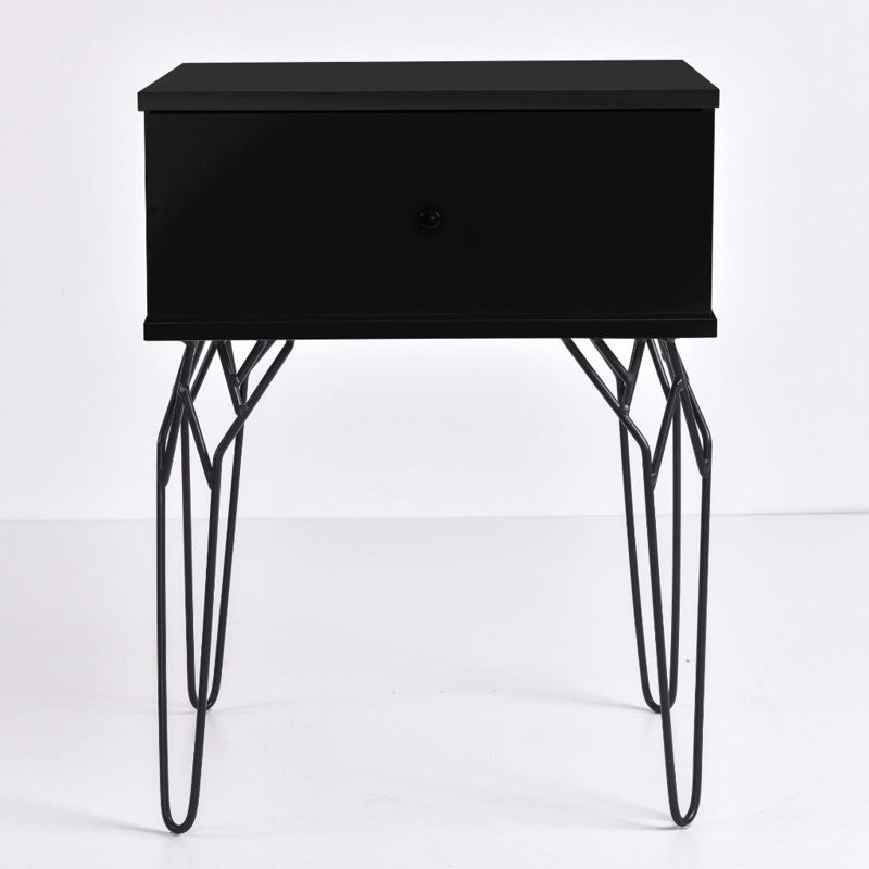 Muir 50.2cm W Iron + Manufactured Wood Bedside Table, Black