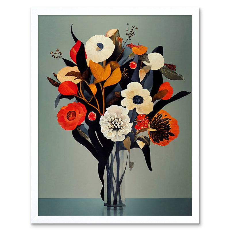 Winter Flower Floral Bouquet Modern - Rectangle Print, 43cm H x 33cm W x 2cm D, White Framed Paper