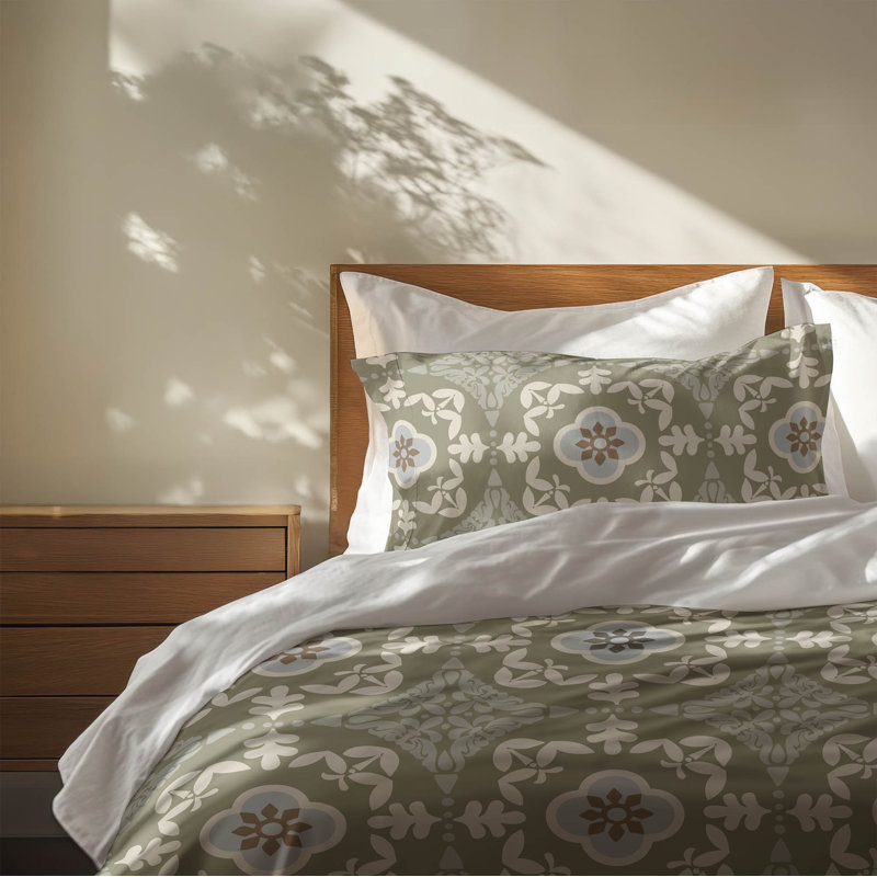 Ensemble d'édredon léger Edan, Édredon très grand + 2 taies décoratives très, Motif floral vert