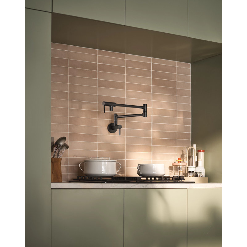 Moen Modern Wall Mount Swing Arm Folding Pot Filler Kitchen Faucet, Matte Black