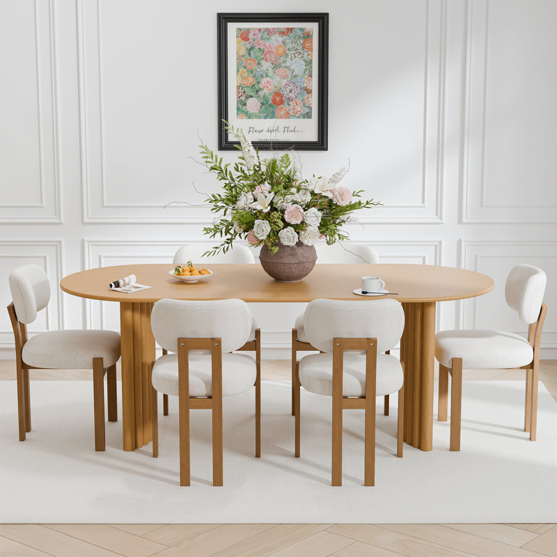 6 - Person Oval Soild Wood Dining Set, White