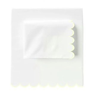 Allena 400TC Cotton Scallop Embroidery Sateen Cotton 4 Piece Sheet Set Fitted Sheet Fits Upto 16" Deep Pocket