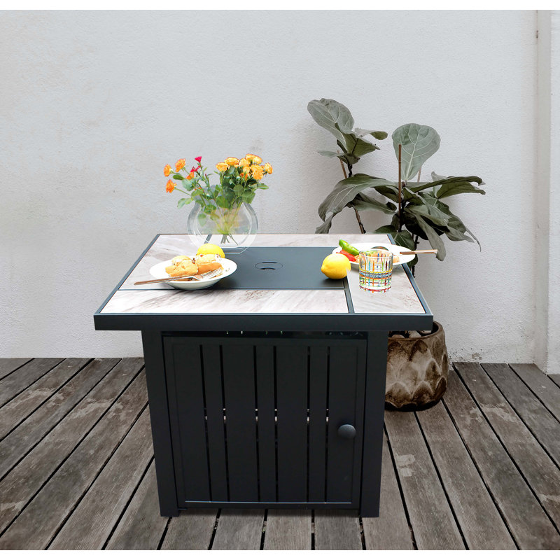 Foyer de table d'extérieur au propane en céramique avec couvercle H 25 po x l 30 po Mehalek