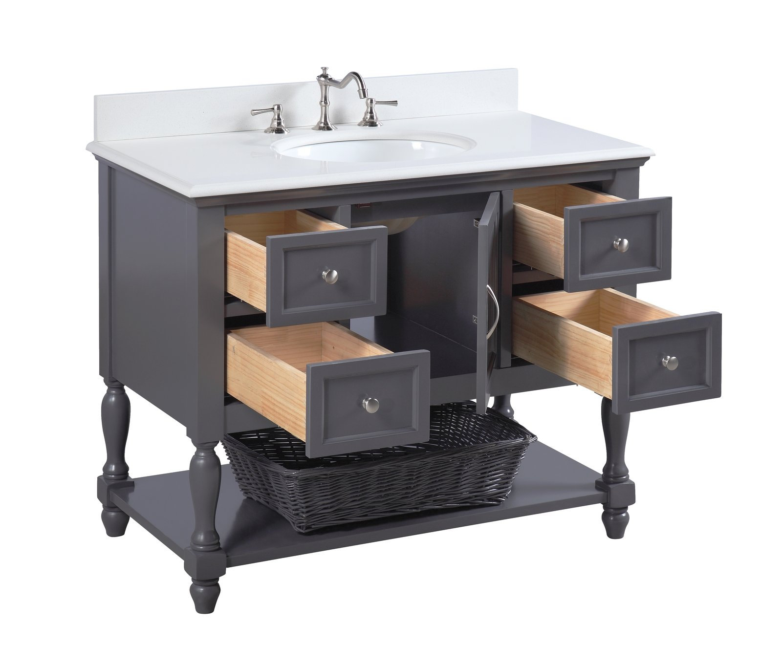 42'' Single Bathroom Vanity, Marine Gray, Quartz