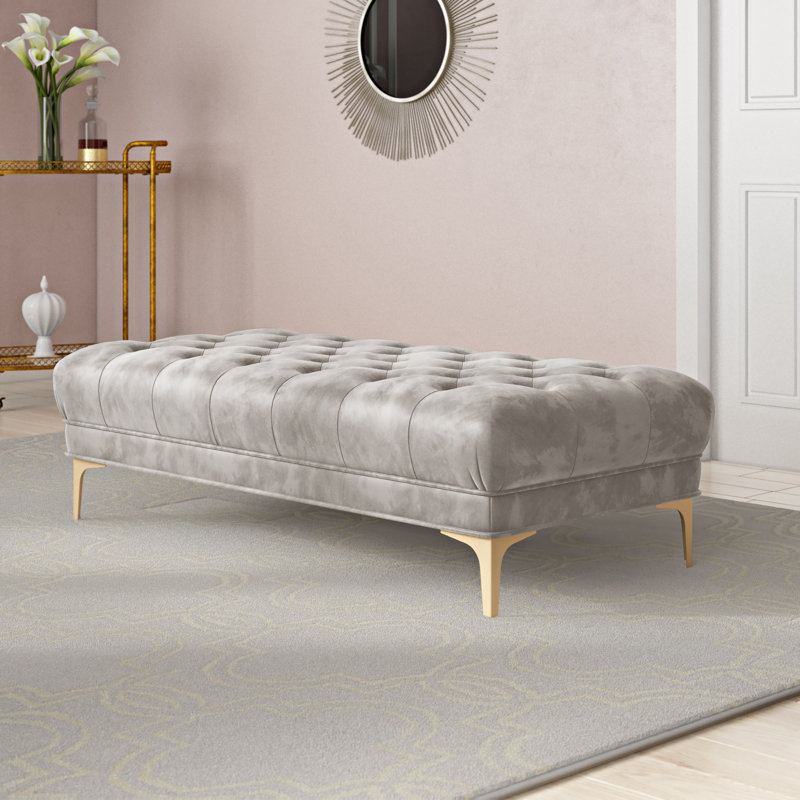 Arieonna Velvet Upholstered Bench, Gray