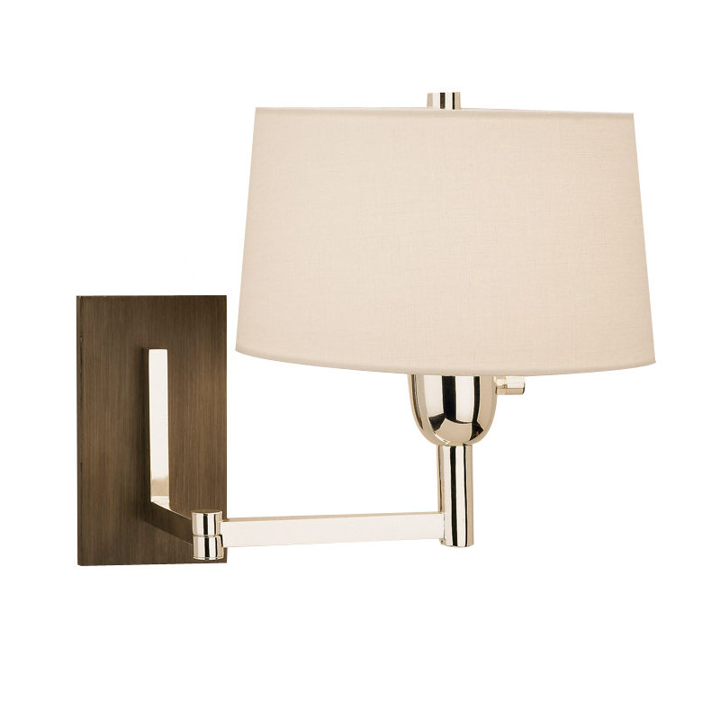 Wonton Metal, Fabric Plug-in Swing Arm Sconce, Chrome/Brown, White