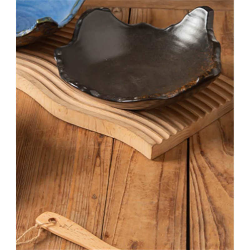 8" Small Ceramic Decorative Bowl 1 Pice – Irregular Rim Reactive Glaze Candy Plate, Berry Bowl, Entryway Catchall, Japanese Style Fruit Dish For Tabletop Or Home Decor (Black)