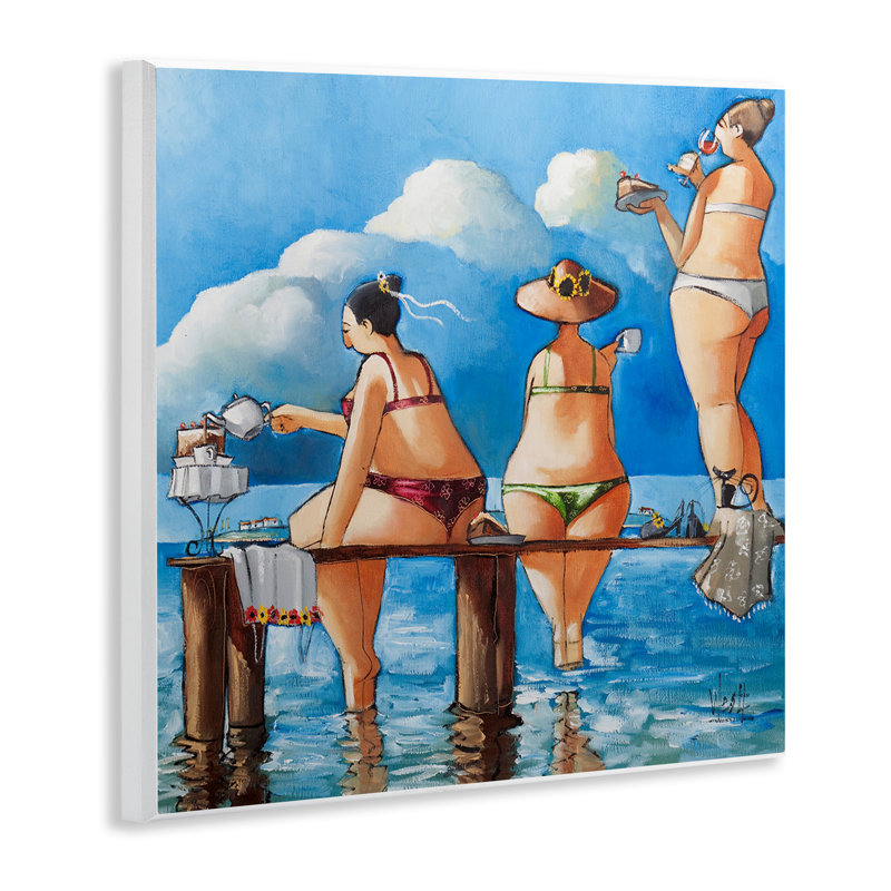 " Whimsical Summer Beach Ladies " Painting Print