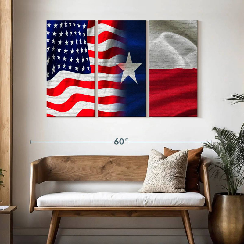 Borges US And Texas Flag, 32" H x 50" W