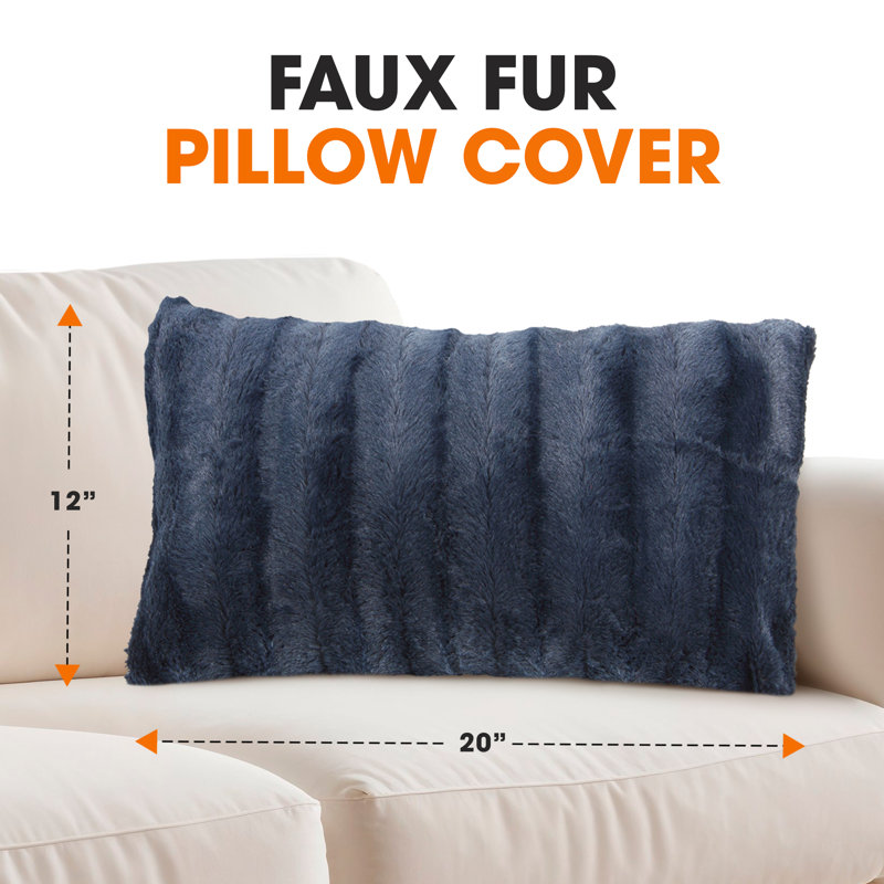 Tsuguko Faux Fur Pillow Cover, Blue