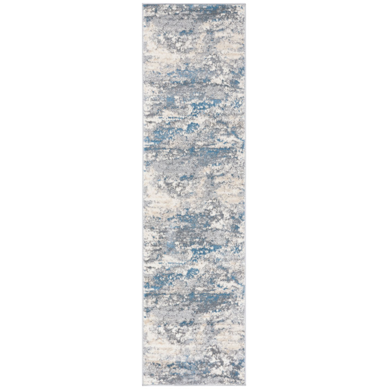 Tapis abstrait gris / bleu Adame, Tapis de couloir 2 pi 2 po x 8 pi