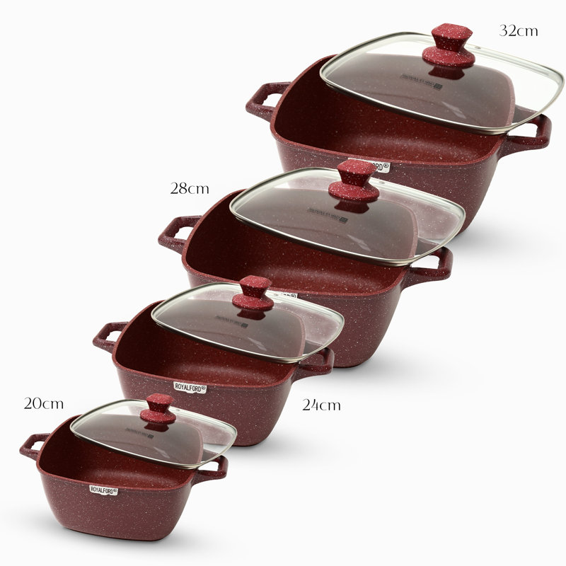 4 - Piece Non-Stick Aluminum Cookware Set, Red