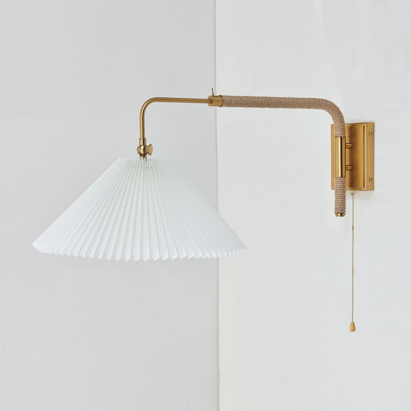 16" 1-Light Swing Arm Wall Sconce with Fabric Shade - Pull String Switch