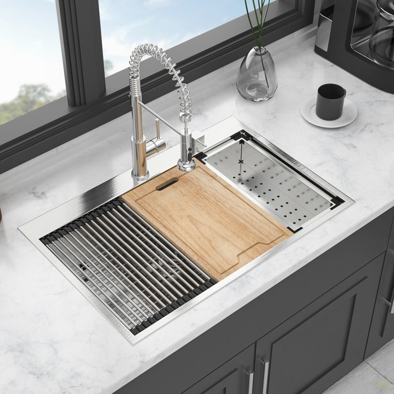 Évier de cuisine encastré 33 po - Évier de cuisine encastré 33 po x 22 po en acier inoxydable à cuve simple de calibre 16