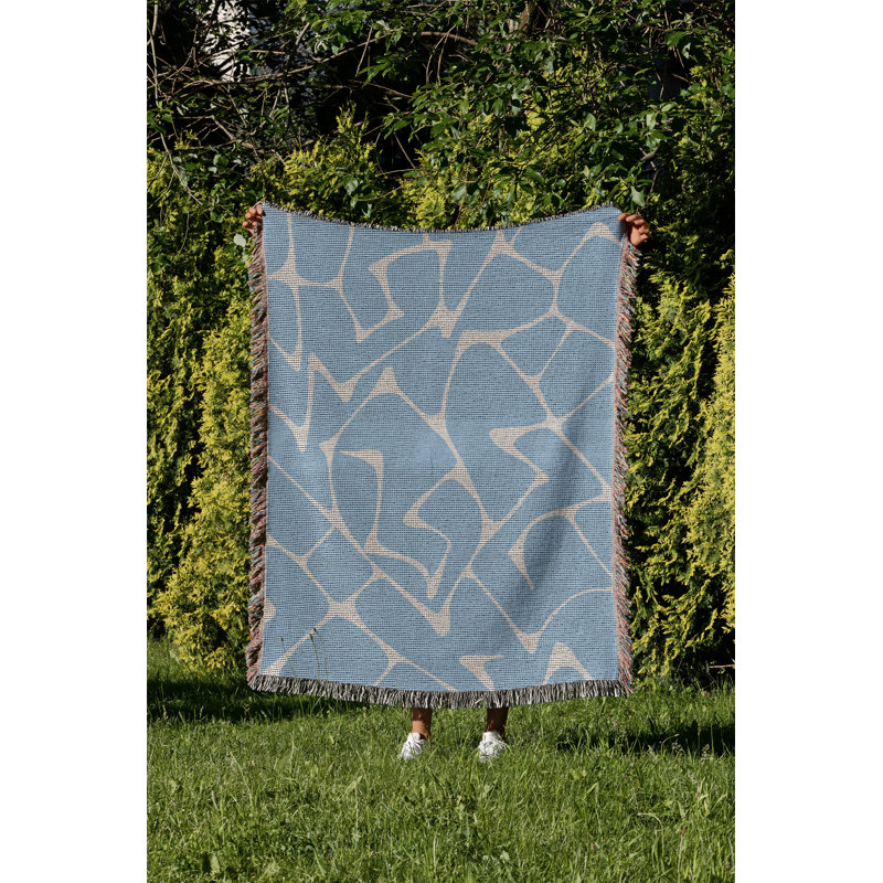Jeté 100% coton abstrait Mola, L 80 po x l 60 po, Bleu ciel