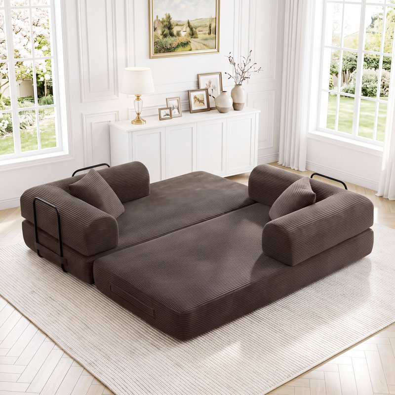 Canapé-lit 64,7 po en velours côtelé désossé, canapé futon modulaire, canapé en mousse à compression avec 2 coussins, aucun assemblage requis