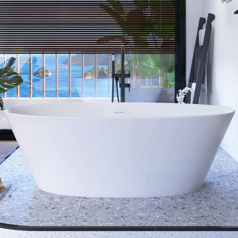 Baignoire de trempage autoportante à surface solide de 67 po en blanc mat