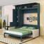 Lit escamotable en bois avec canapé en L et armoires de rangement-570321728