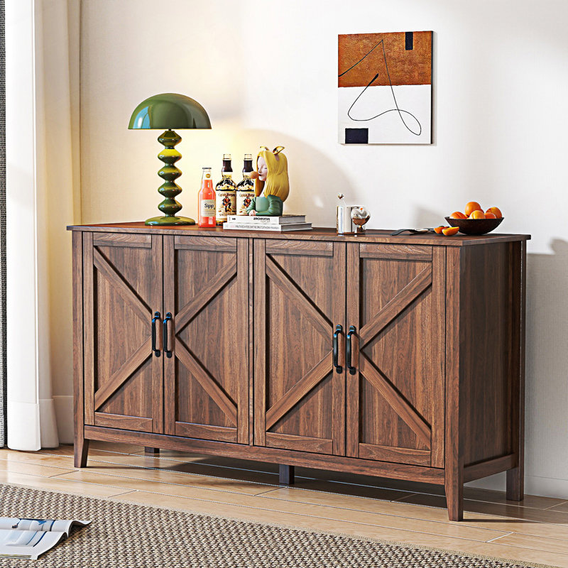 Armoire décorative, armoire à 4 portes, buffet autoportant, armoire de rangement