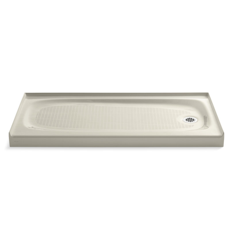 Salient 60" x 30" Cast Iron Rectangular Single Threshold Alcove Shower Base, Almond, Right Hand