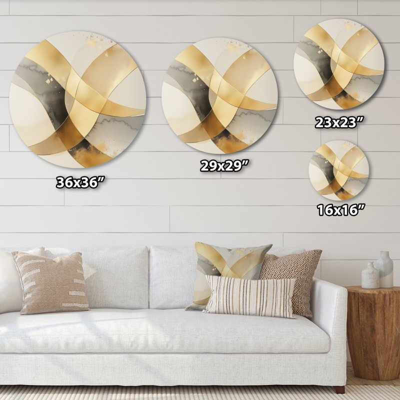 «Golden Intersection», art mural rond moderne transitionnel abstrait en métal, L 36 po x H 36 po