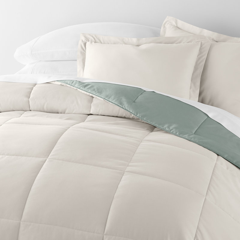 Reversible Down-Alternative Comforter Bedding Set, Twin/TwinXL Comforter + 1 Sham, Eucalyptus