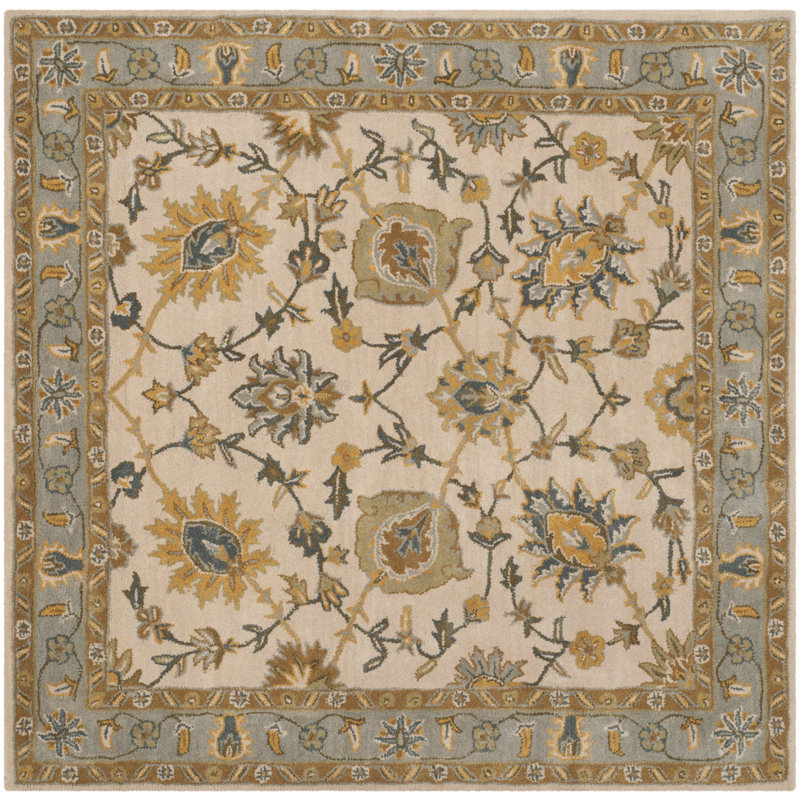 Tapis ivoire / bleu clair en laine touffeté à la main Tosca, Carré 6 pi
