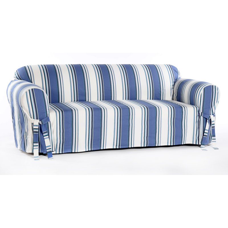 Housse pour causeuse à coussins carrés/rectangulaires, Rayures bleues / blanches