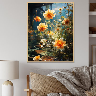 Art mural jaune et vert Zinnias Forest Blooms I - Zinnias