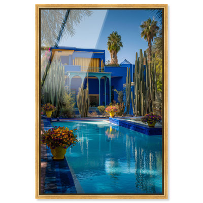 «Blue Paradise II», reproduction murale encadrée à impression acrylique encadrée par Art Remedy, cadre doré, 24 x 36