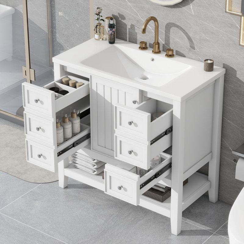 Keogh 36'' Single Bathroom Vanity with Ceramic Top, White