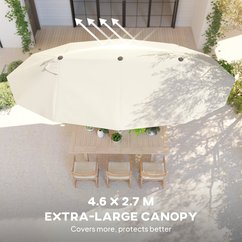 Outsunny 4.6m Garden Parasol Double-Sided Sun Umbrella, Cream White