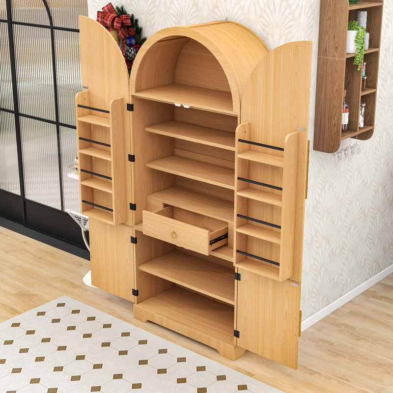 Armoire de rangement arquée moderne avec poignées - conception spacieuse, tablettes réglables, Natural