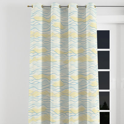 Abstract Blackout Curtains - Beach Coastal Wave In Yellow And Blue Grommet Curtain - 1 Panel