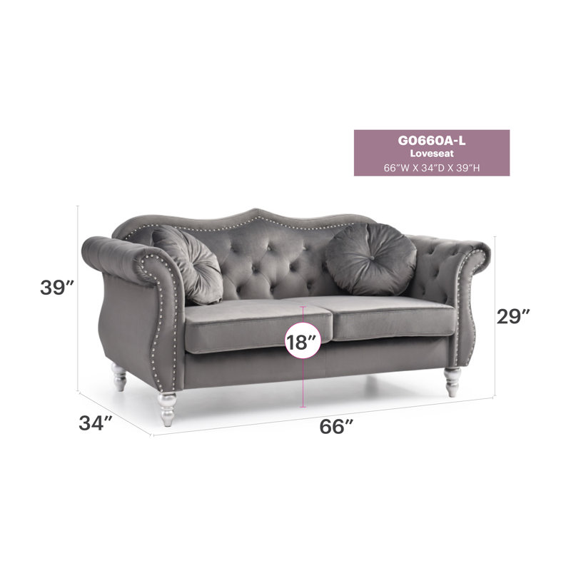 Clouser 67'' Velvet Loveseat, Gray