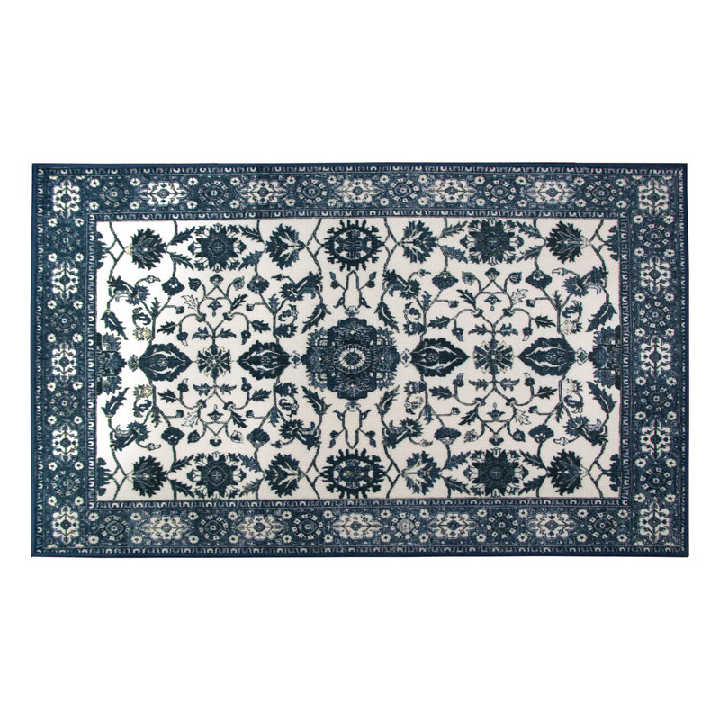Ramage Blue 3' x 5' Washable Synthetic Accent Rug