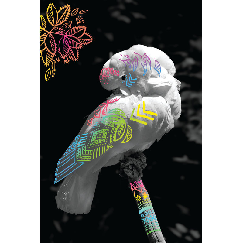 Draw Bird Neon Draw - Wrapped Canvas Print, 46cm H x 30cm W x 3.8cm D