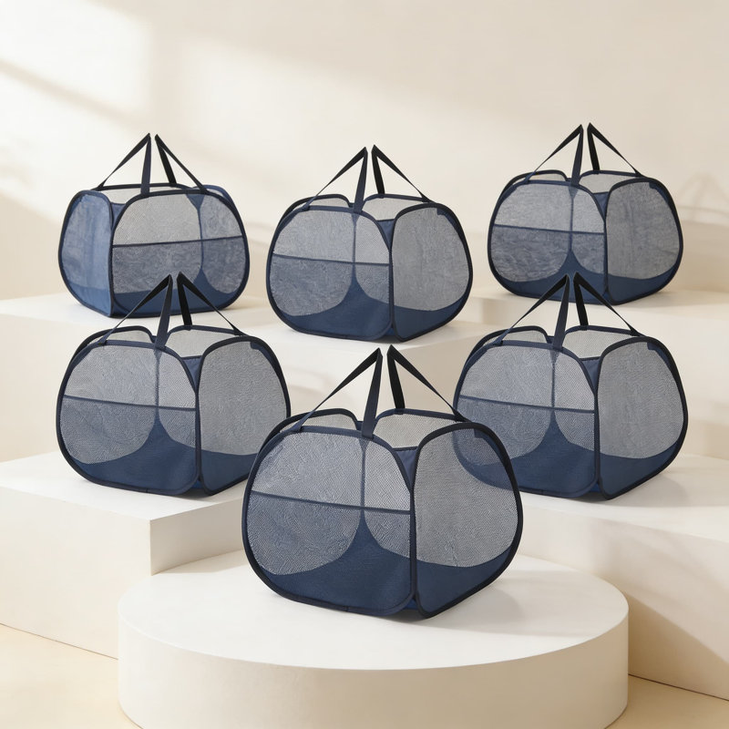 6Pcs,Large Capacity Mesh Laundry Hamper With Small Holes, Foldable Storage Basket For Clothes, Toys, Blankets, And Bedding, Wide Opening For Easy Access, Durable Polyester Mesh With Steel Frame