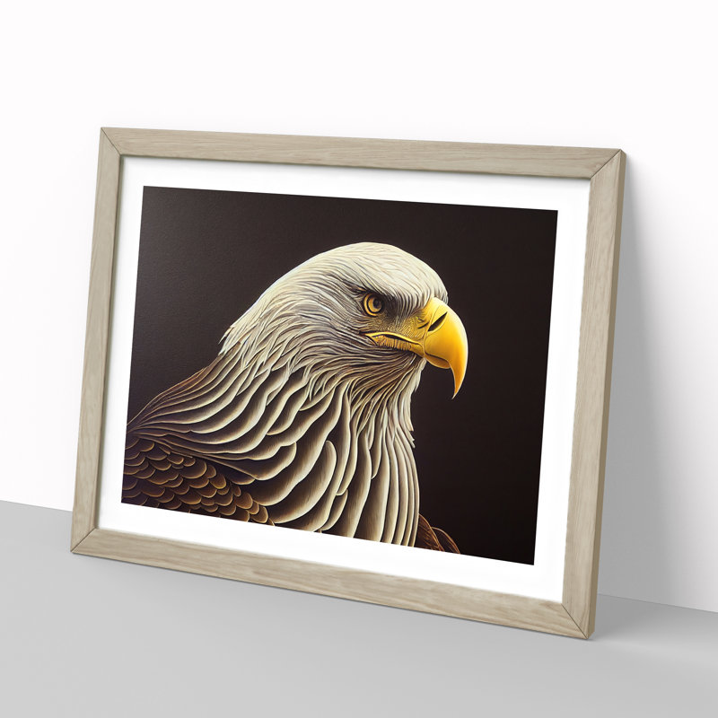Stunning Eagle Bird - Single Picture Frame Print, 34cm H x 46cm W x 2cm D, Oak