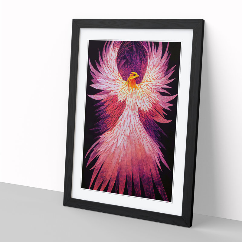 Phoenix Bird - Single Picture Frame Print, 64cm H x 46cm W x 2cm D, Oak