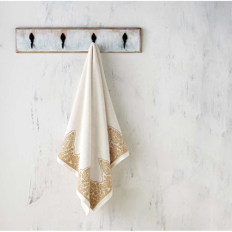 John Robshaw Textiles  Nadir Pearl White/Gold Bath Towel - John Robshaw