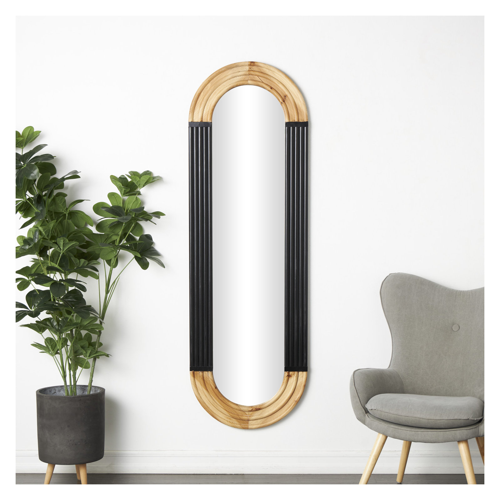 Adalaide Oval Wood Wall Mirror, Black/Brown