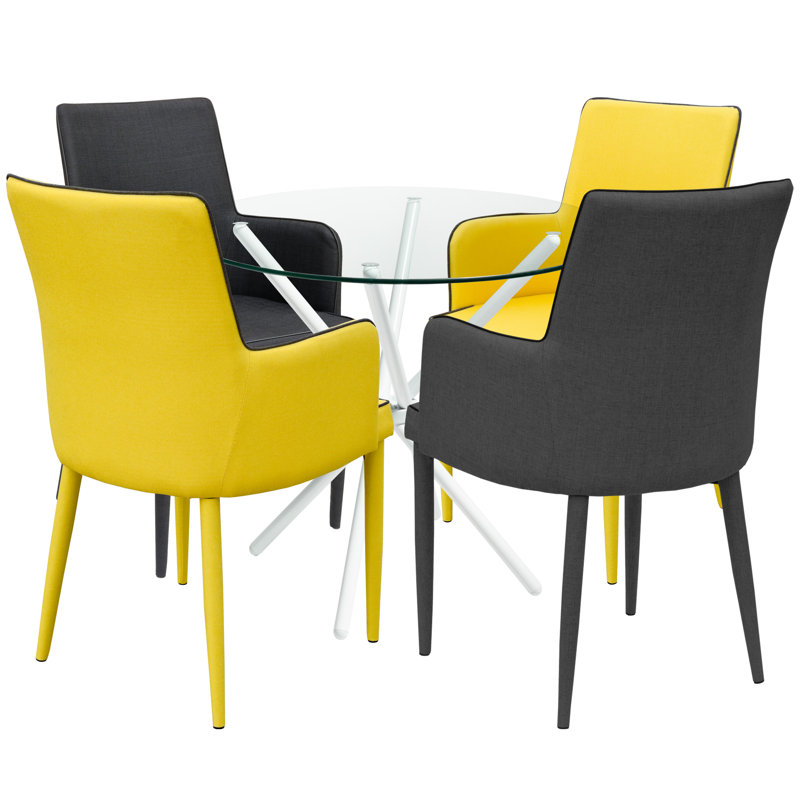 4 - Person Dining Set, Charcoal/Yellow, Chrome
