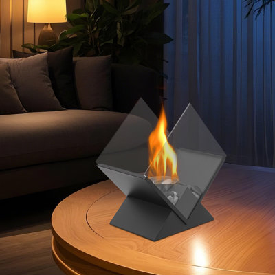 Tabletop Ethanol Fireplace, Modern Glass & Metal Mini Fire Pit For Indoor/Outdoor Decor And Ambiance