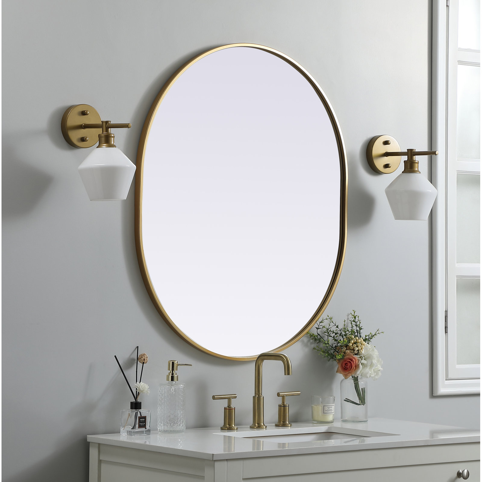Sabine Metal Pill Wall Mirror, Brass, 36" x 30"
